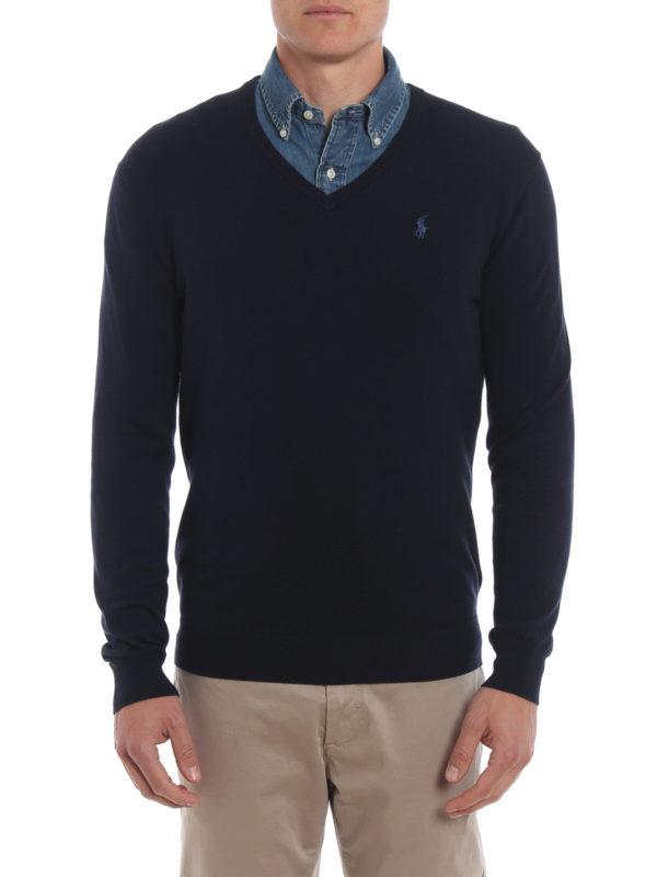 The Best Shops POLO RALPH LAUREN: v necks - Dark blue cotton V-neck pullover
